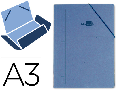 Carpeta de gomas Liderpapel A3 3 solapas cartón azul